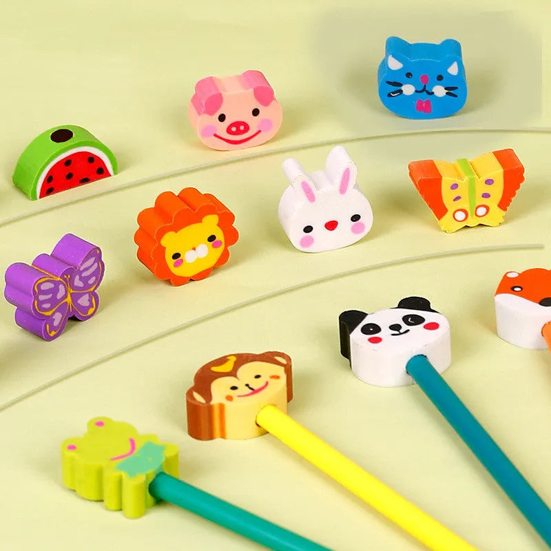 Set of 24 wooden coloured pencils in assorted colours, packaged in a cartoon-design paper box.