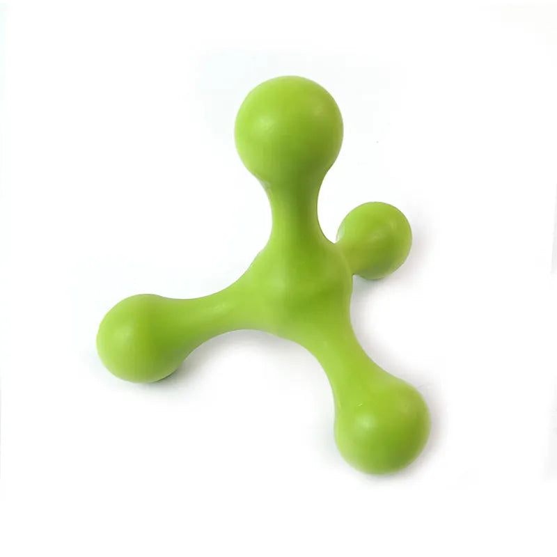 Blue three-legged silicone dog chew toy for small medium breeds on a white background.