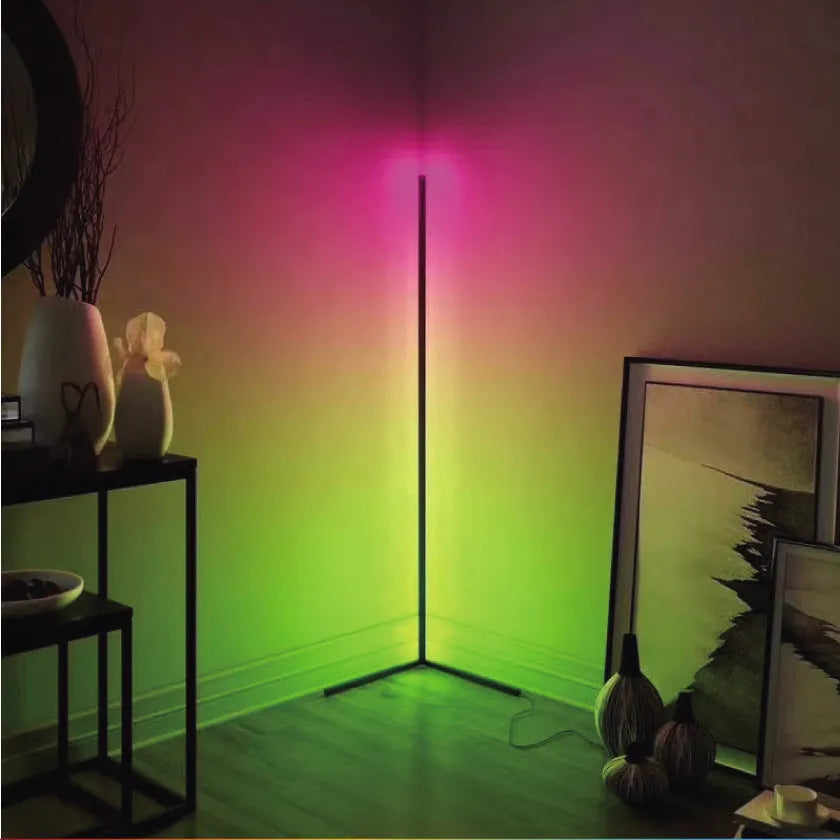 Black aluminium alloy smart RGB floor lamp with silicone shade and remote control
