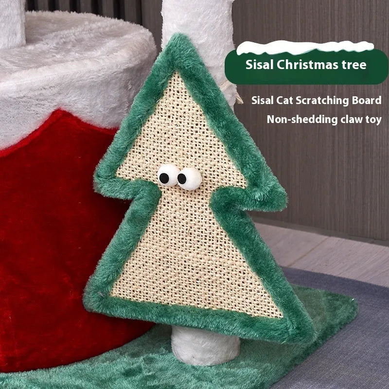 Christmas-themed cat scratching post toy with integrated play elements in density plate material