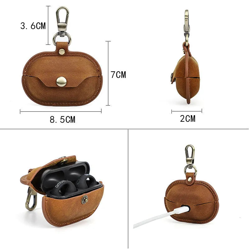 Genuine crazy horse leather earphone sleeve for Sony Ambie in coffee brown colour