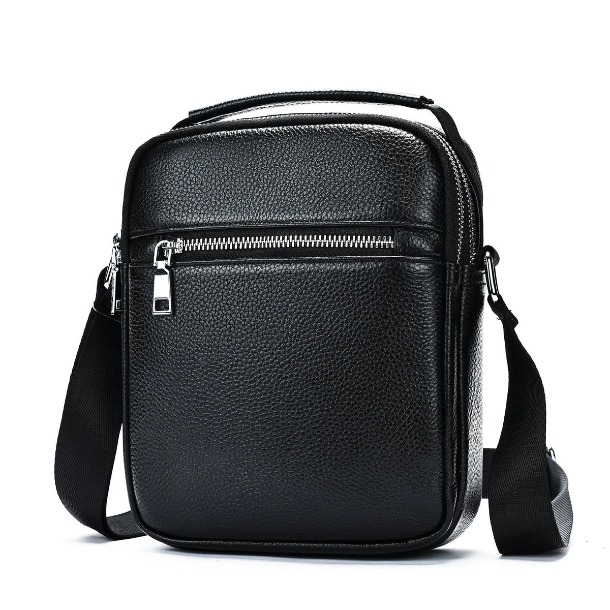 Men's first layer cowhide crossbody bag, 18x7x22cm, in black or coffee with polyester cotton lining