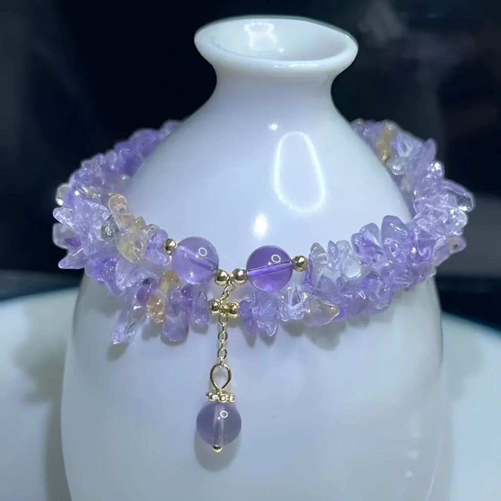 Double row natural ametrine bracelet with D178 colour gravel stones, handmade women's jewellery