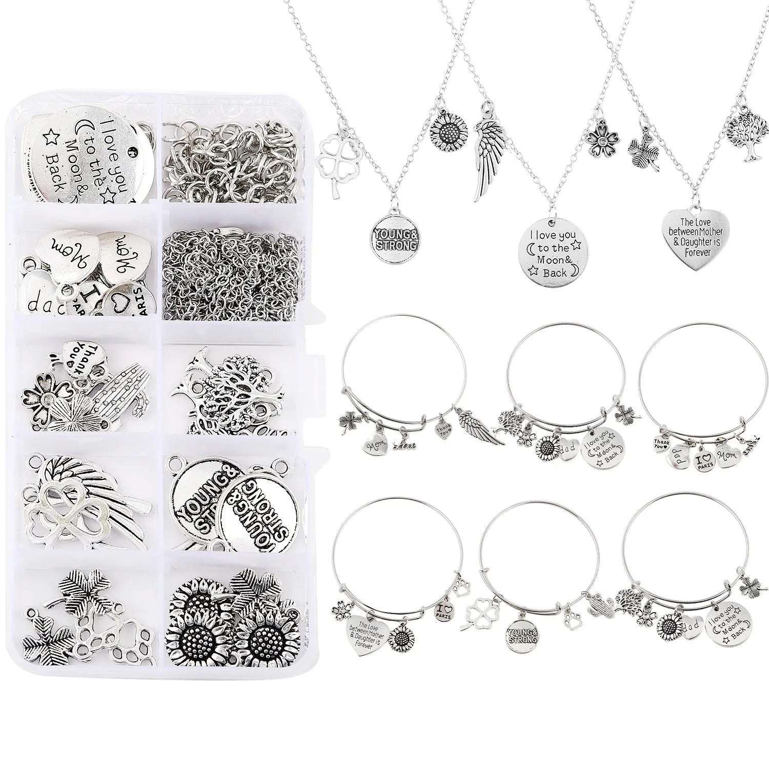 DIY earring set with heart-shaped alloy components in multiple colours, electroplated finish, in suit bag