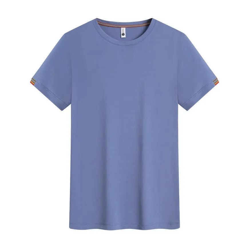 Round neck ice-feel work shirt in multiple colours including Army Green and navy blue, showing pullover design