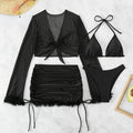 Black women's long sleeve bikini set with briefs style bottom for swimming