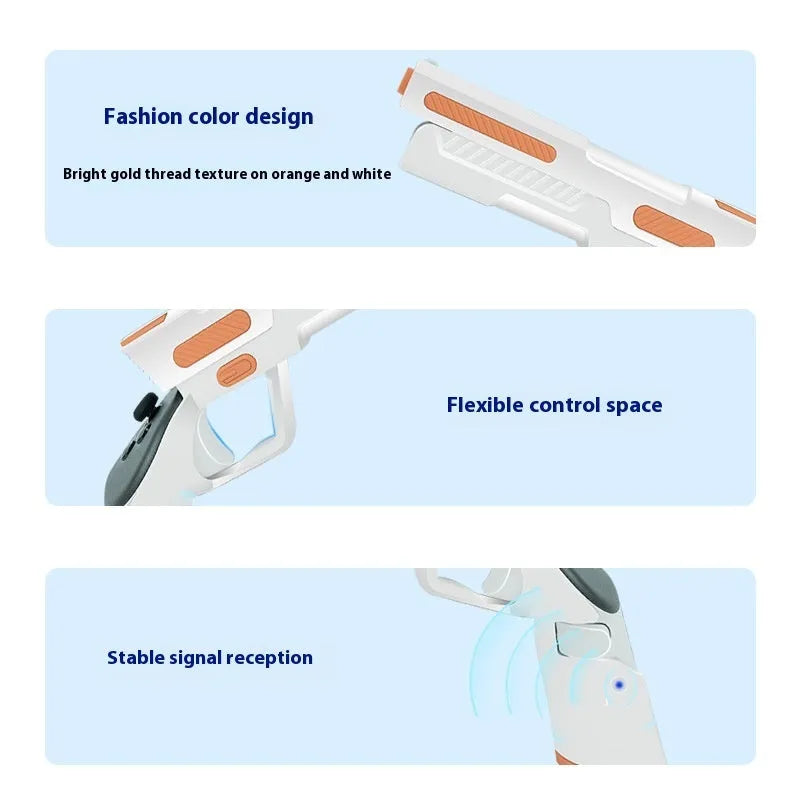 Pair of 3D printed handle accessories holster grips in orange white and dark blue for virtual shooting