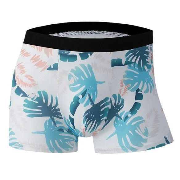 Ice silk men's underwear with fashion printing patterns and mid-waist design on breathable polyester fabric