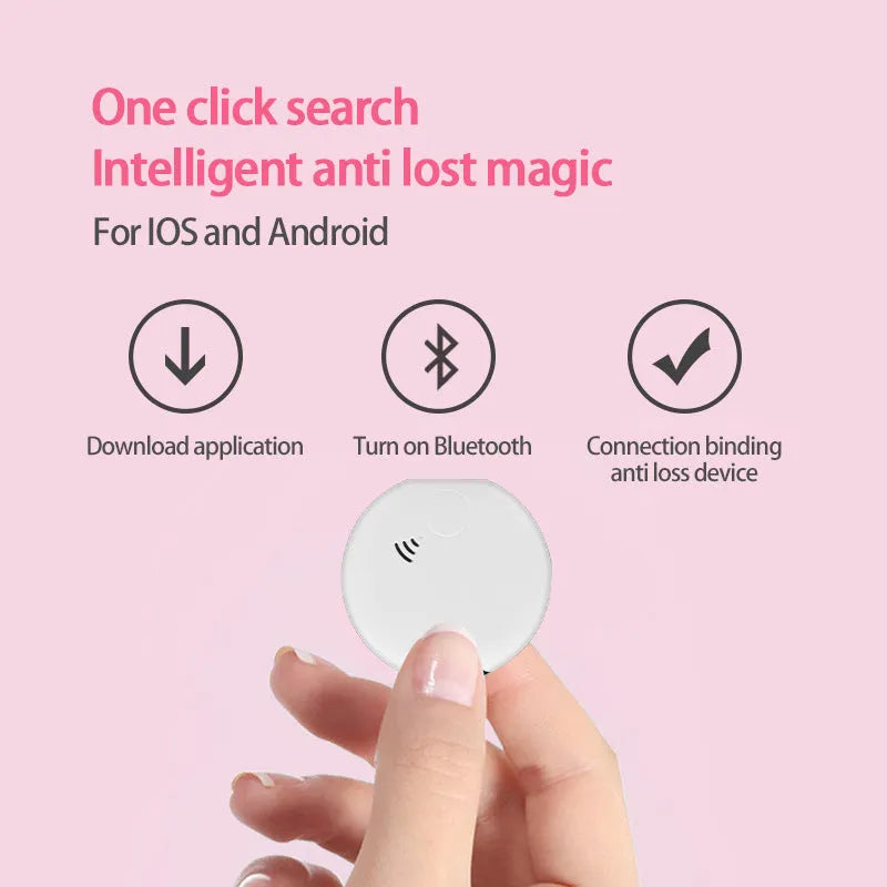 White plastic Bluetooth pet tracker with collar attachment, 40x40x10mm, for dogs and cats