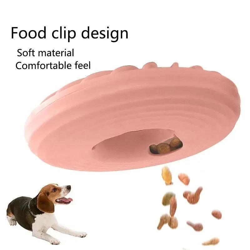 Soft round TPR leakage food pet toy for puppies, available in blue, green, and pink