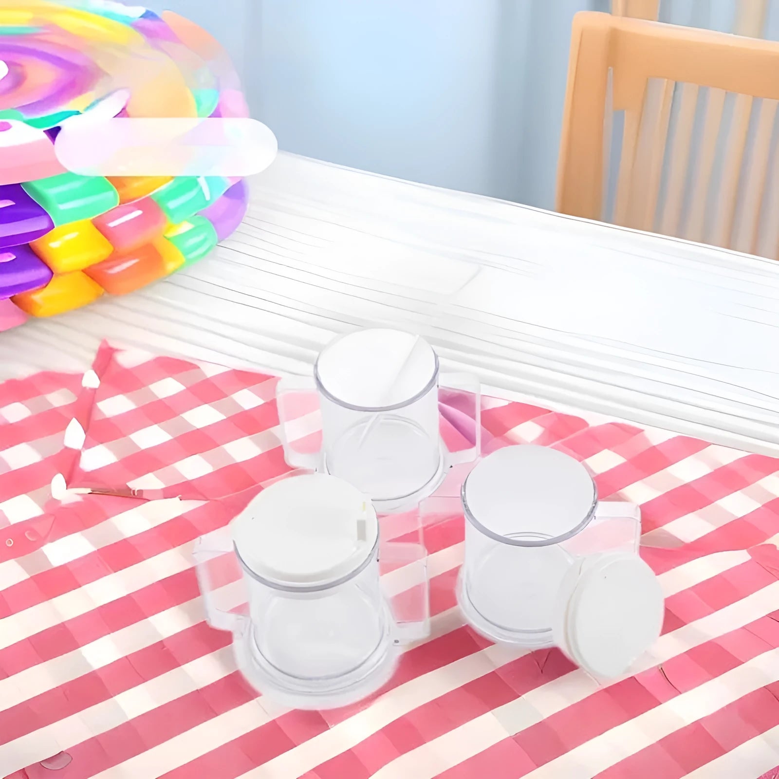 Transparent spill-proof drinking cup made of PP plastic with modern design.