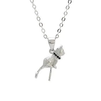 925 sterling silver cat pendant necklace with electroplated finish, shown as single pendant and with chain