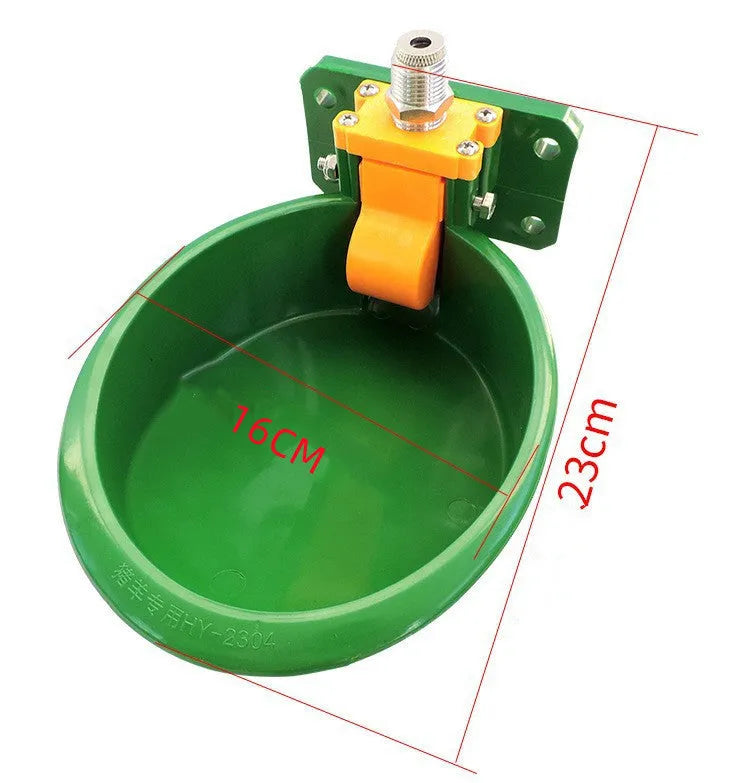 Green plastic automatic drinking bowl for sheep and pigs with water nozzle