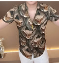 Men's short sleeve cotton shirt with printed design in colour as shown