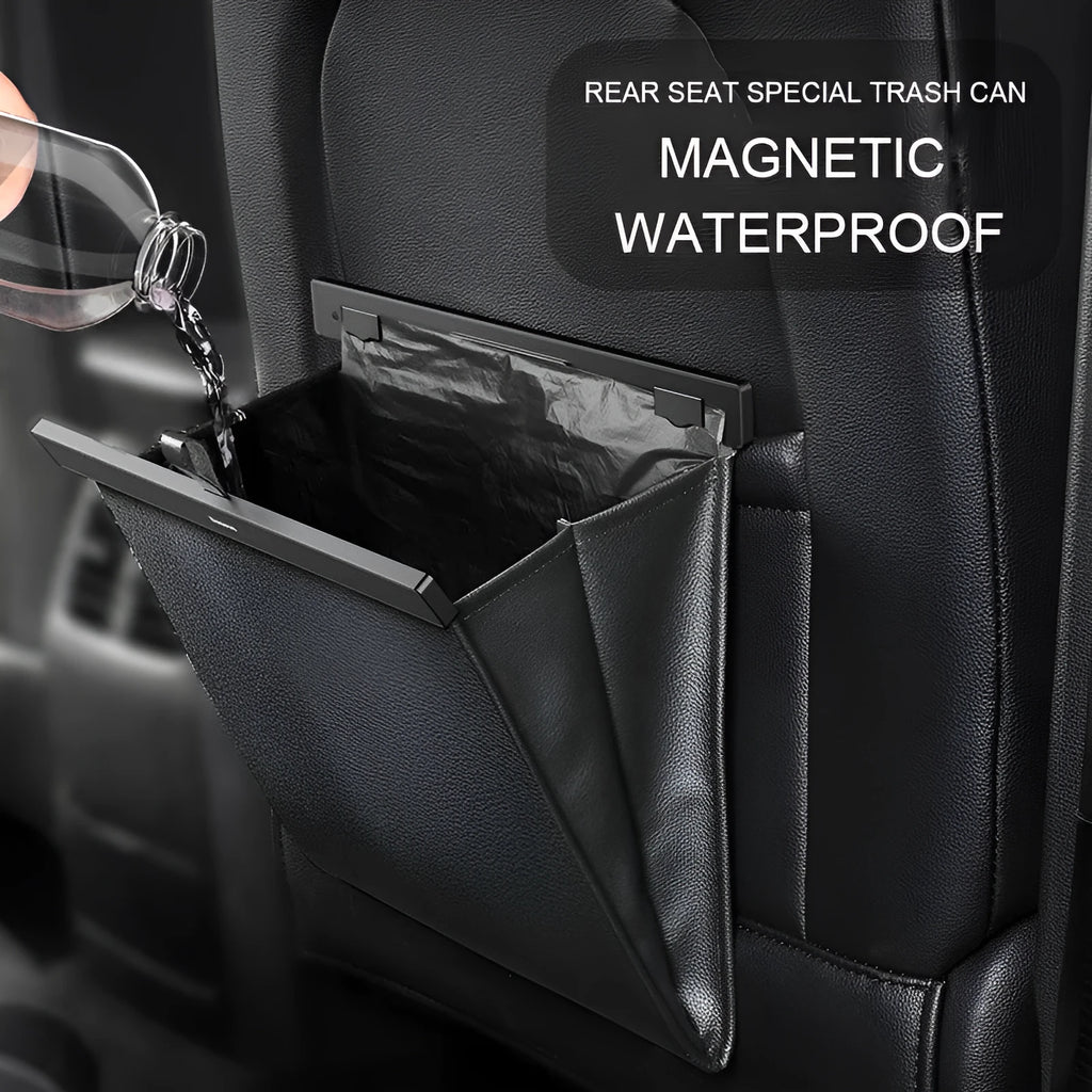 Black PVC car trash bag handbag shape with magnetic attachment, size 360x290x45mm, lock smell and leak-proof