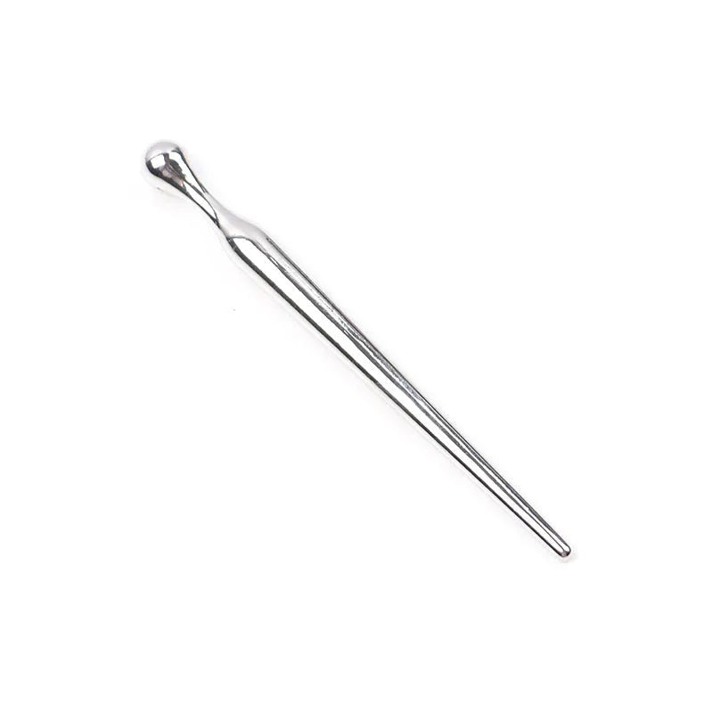 Silver stainless steel urethral horse eye stick with eight round metal beads measuring 8cm length