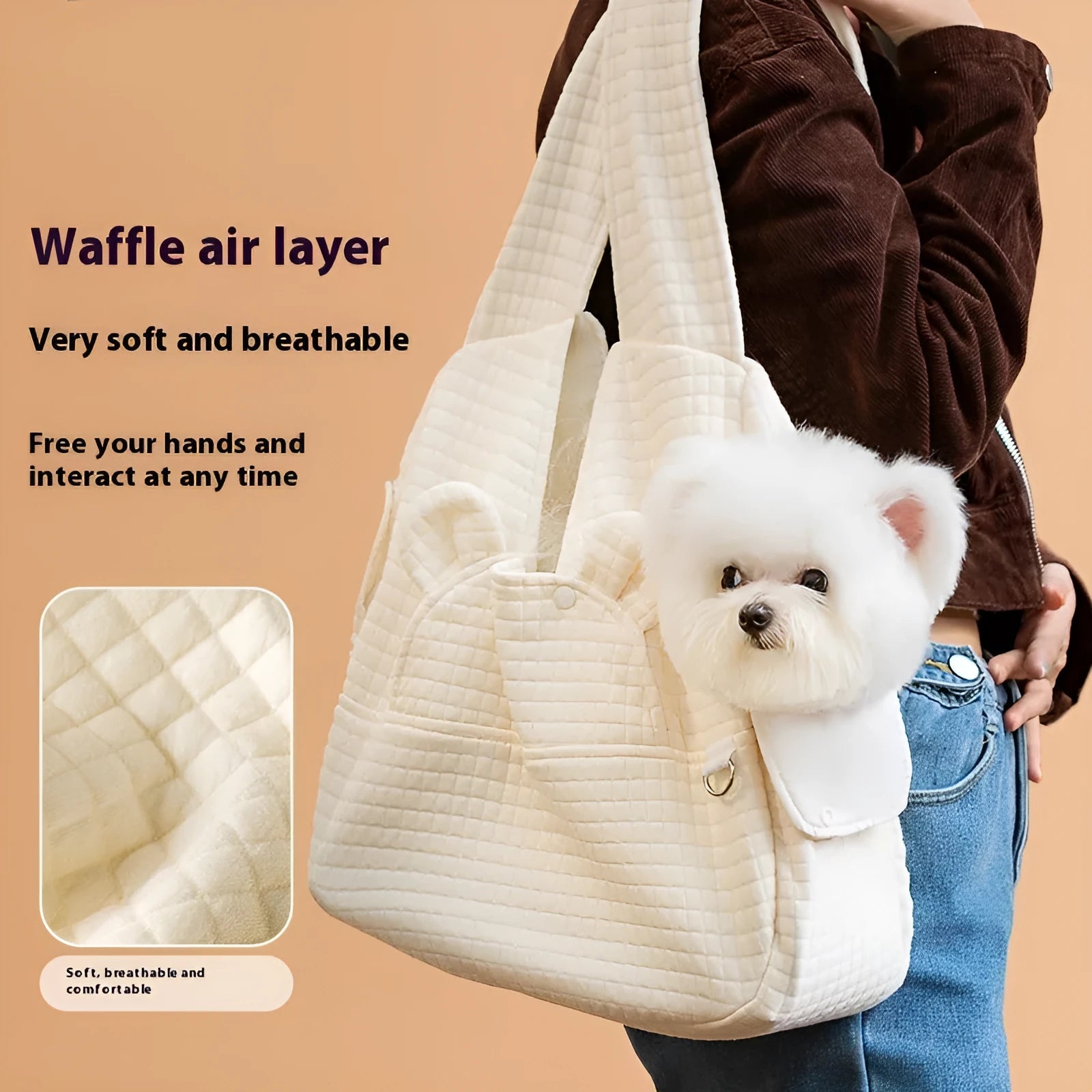 Grey square plaid quilted pet diaper backpack with cross-chest straps for small dogs and cats