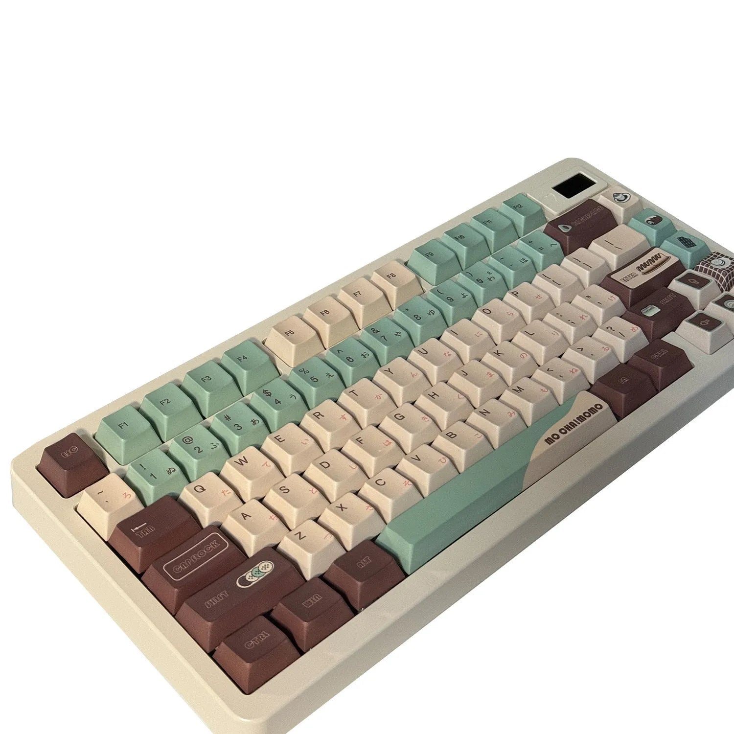 CAP Adaptive Cross Satellite Shaft mechanical keyboard keycap set in Matcha Theme colour with keycap puller.