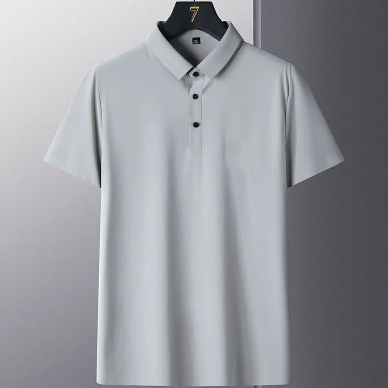 Men's solid colour non-ironing short sleeve casual shirt on a hanger
