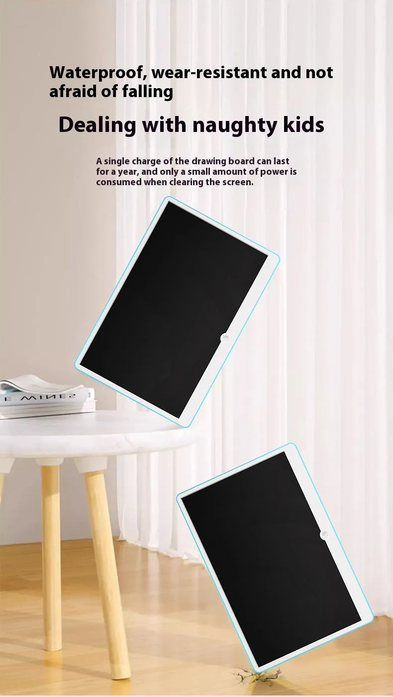 19-inch rechargeable LCD drawing board for children in blue and white colour.
