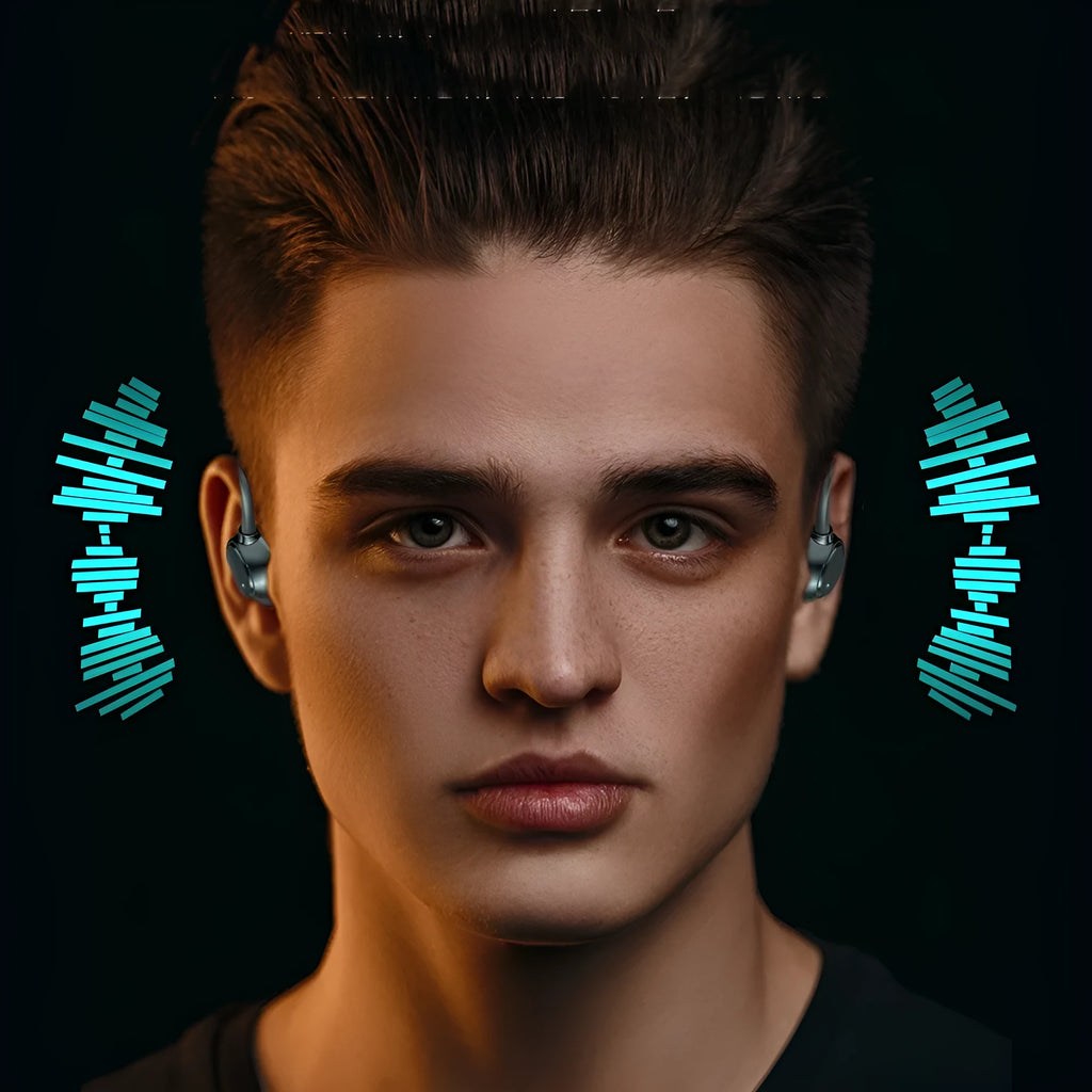 Sports waterproof headphones with digital display and breathing light in ear-hanging design