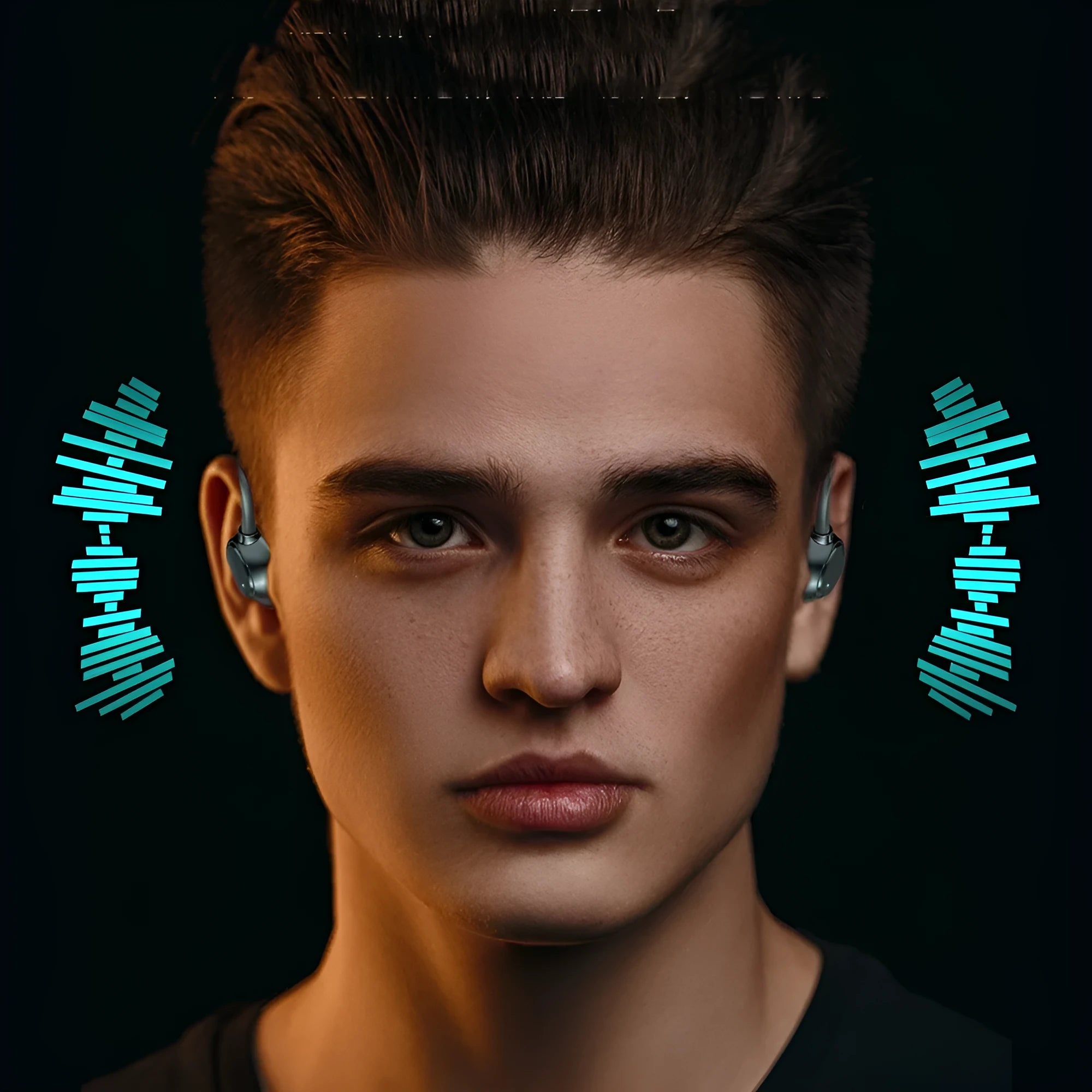 Sports waterproof headphones with digital display and breathing light in ear-hanging design