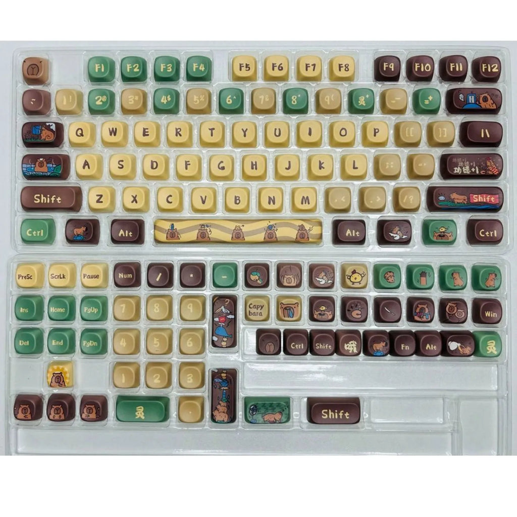 Capabala Girl MOA height 130-key PBT mechanical keyboard keycap set laid out flat.