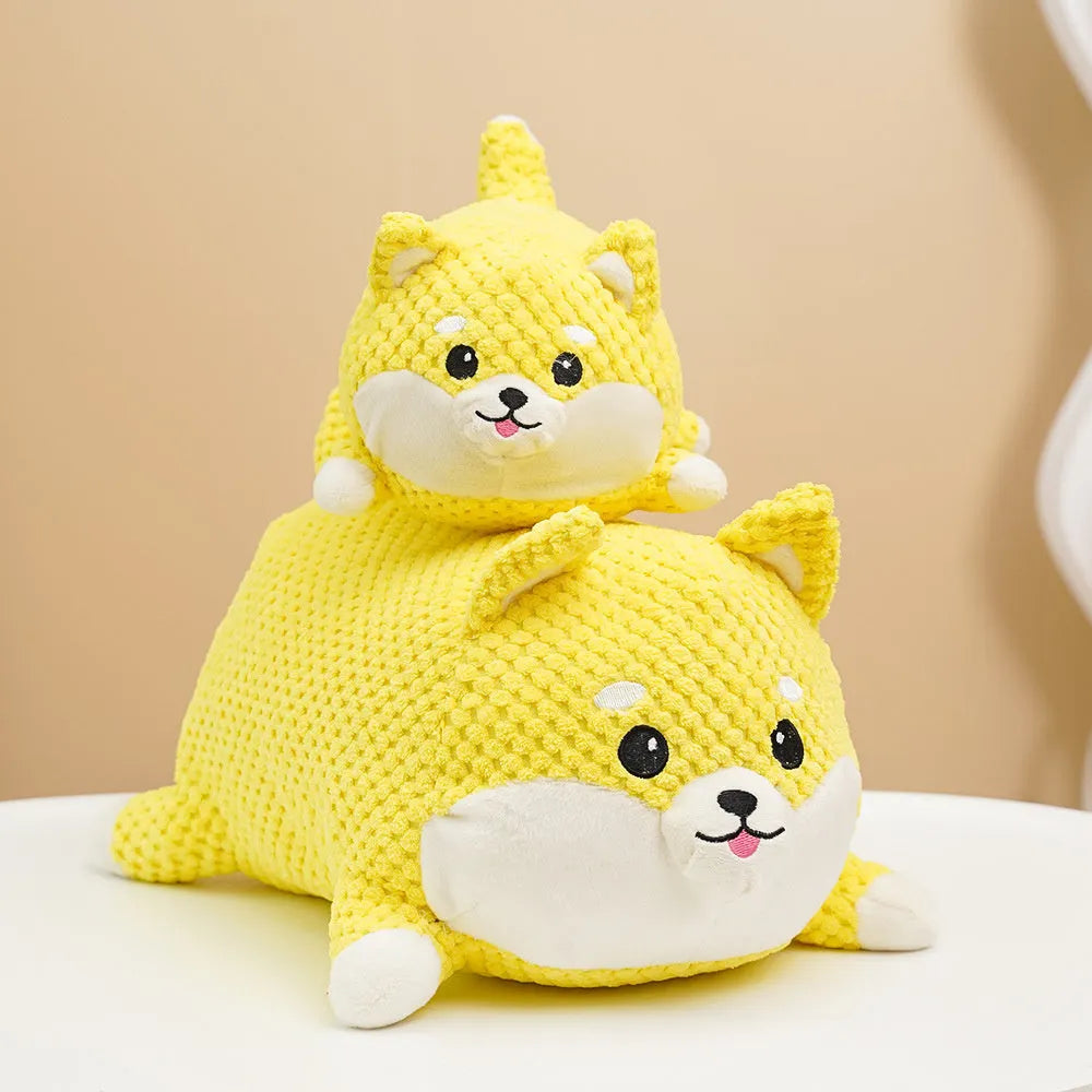 Plush dog calming toy with squeaker for puppy teeth cleaning in medium or large size