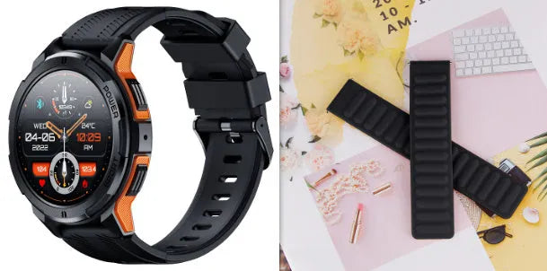 Smart bracelet with 1.43-inch Amoled screen Bluetooth calling heart rate blood pressure monitoring black orange