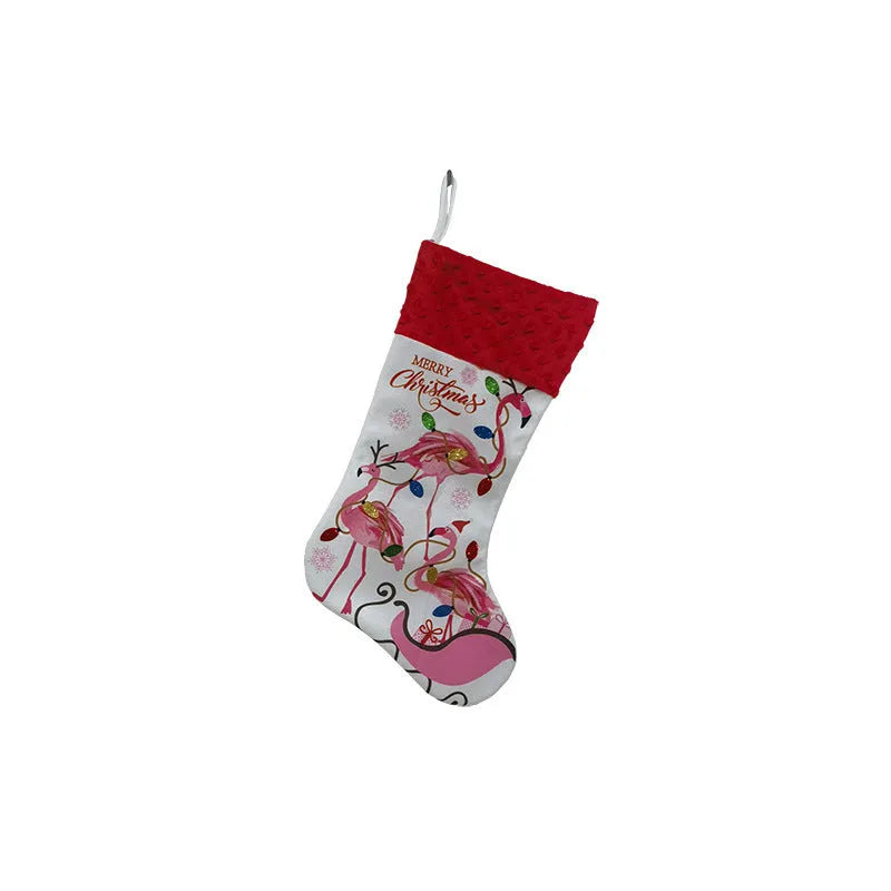 Large flamingo-patterned red Christmas stocking hanging decoration measuring 46 by 28 centimetres