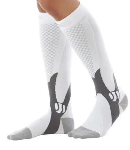 Unisex graduated compression socks in various colours with size measurement details