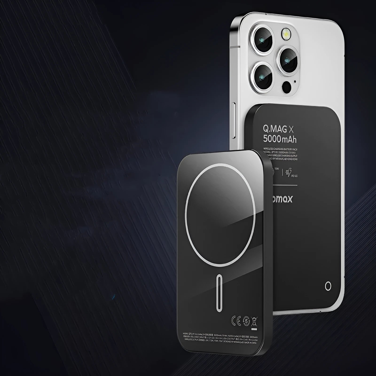 Titanium gold and black magnetic wireless alloy power bank showing magnetic ring for phone attachment.