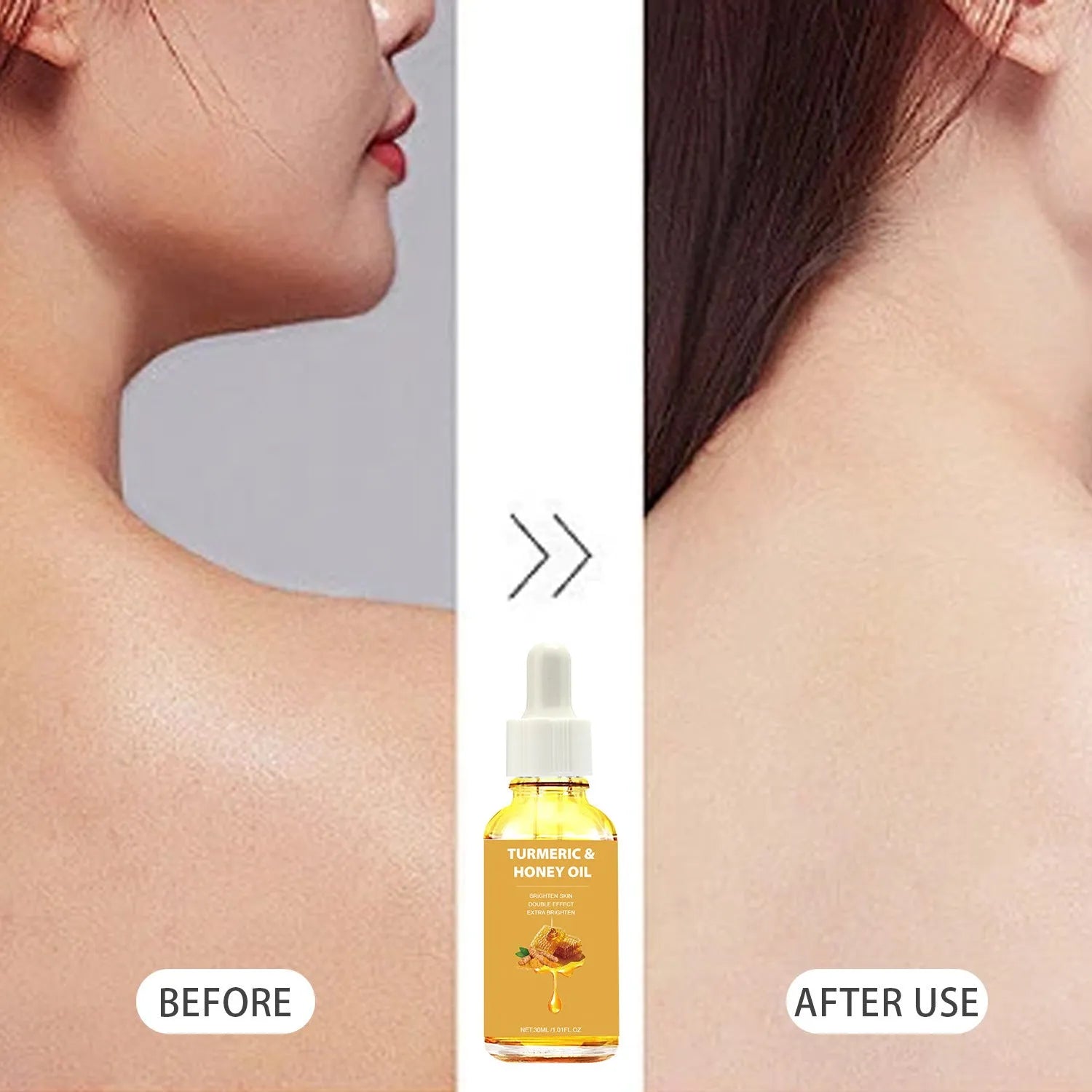 30ml bottle of Turmeric Honey Essential Oil in neutral packaging for facial application