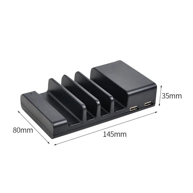 Black plastic smart universal phone desktop fast charger with USB interface and dual plug standards
