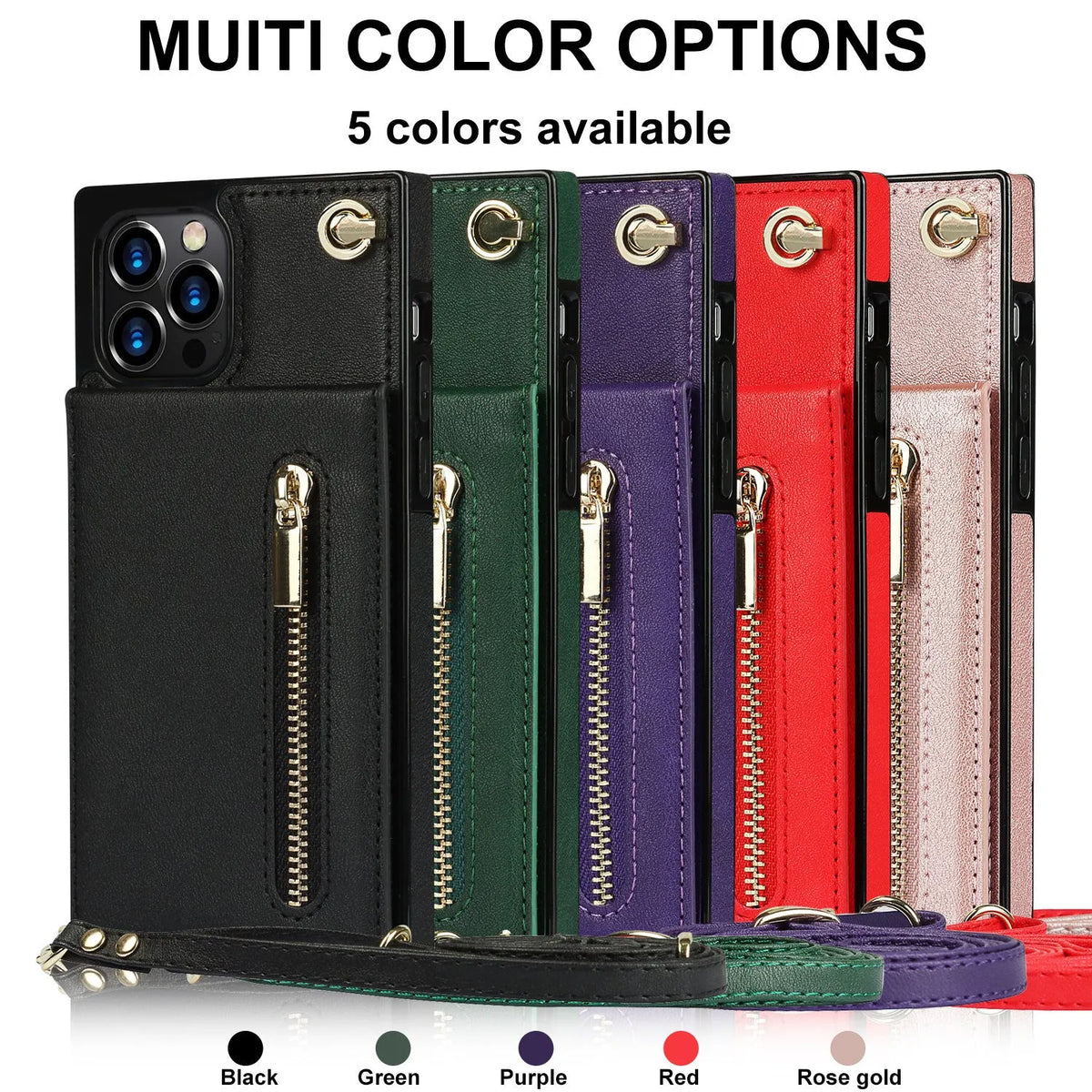 Leather messenger phone case in TPU and leather, available in five solid colours, fits multiple iPhone and Samsung models