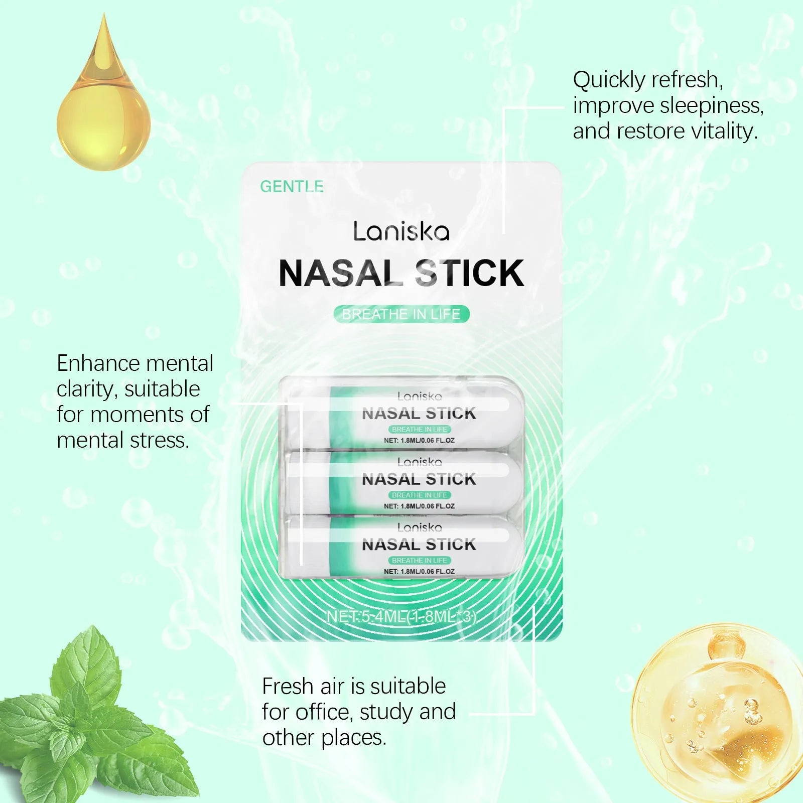 Mint Cool Nose Soothing Spray Set with three 1.8ml applicators containing menthol and spearmint