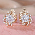 Round flower feather zircon earrings with rose gold electroplated finish and diamond accents