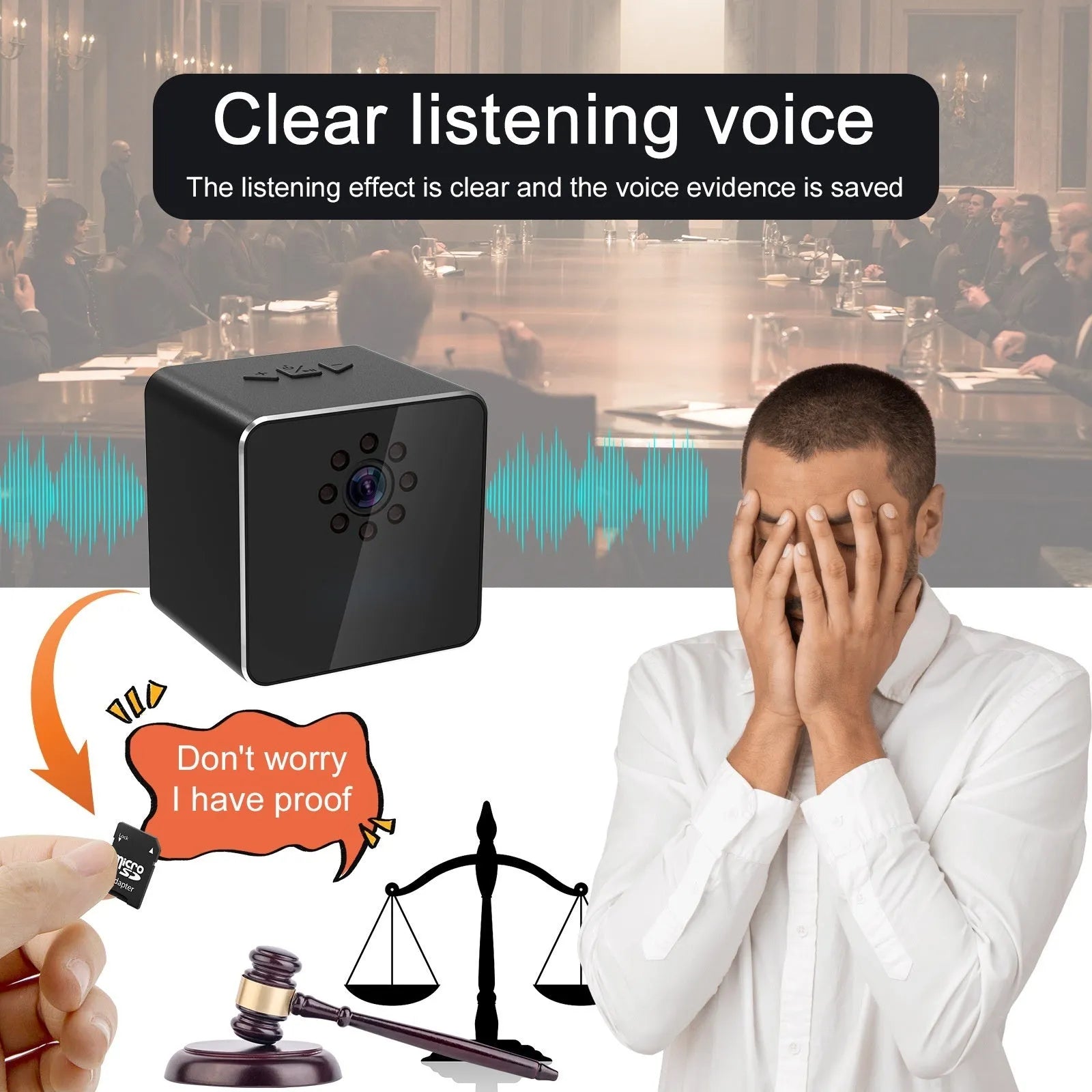 Compact wireless home surveillance camera on a table
