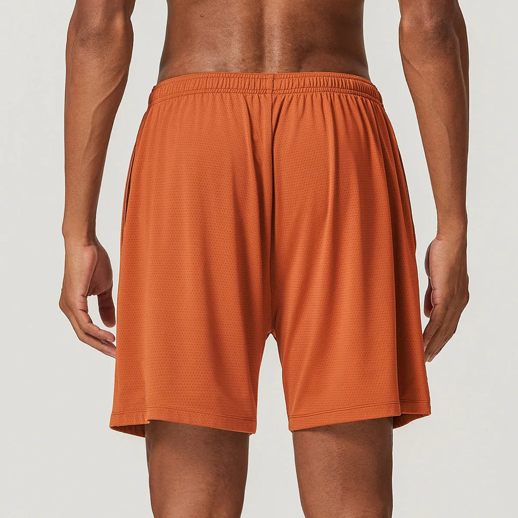 Men's double-layer quick-dry running shorts in multiple colours on a white background.