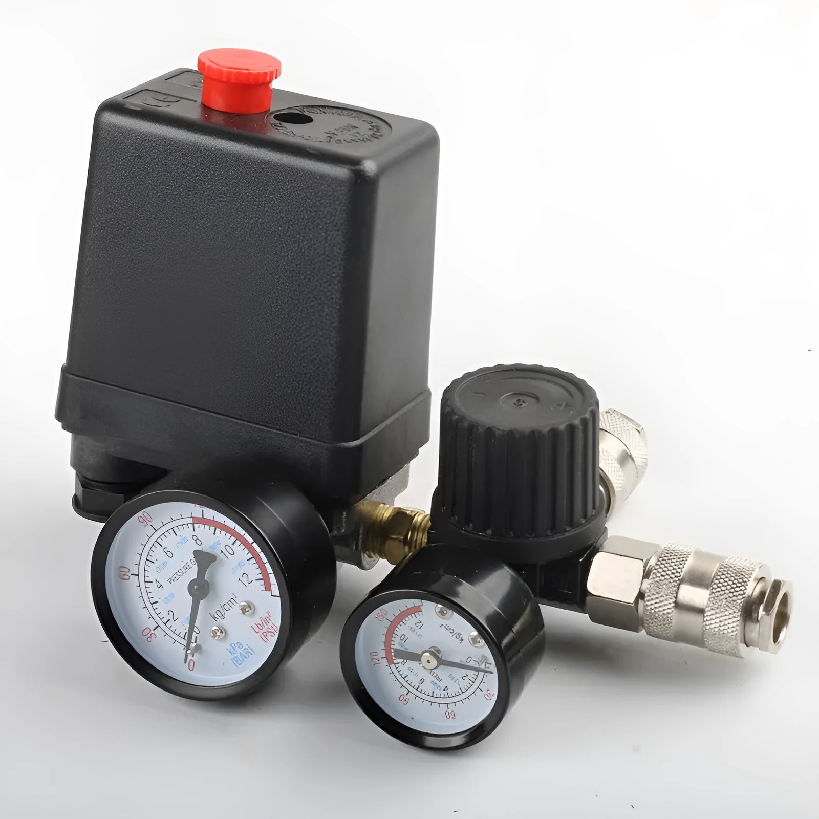European style air compressor pressure regulating valve with adjustable 0.5-0.8MPa range and compact switch box