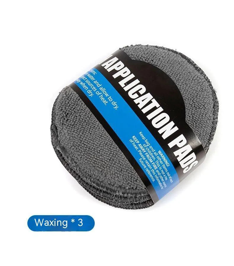 All-grey nine-piece car wash set showing microfiber towels, sponge, gloves, tyre brush, and waxing wipes.