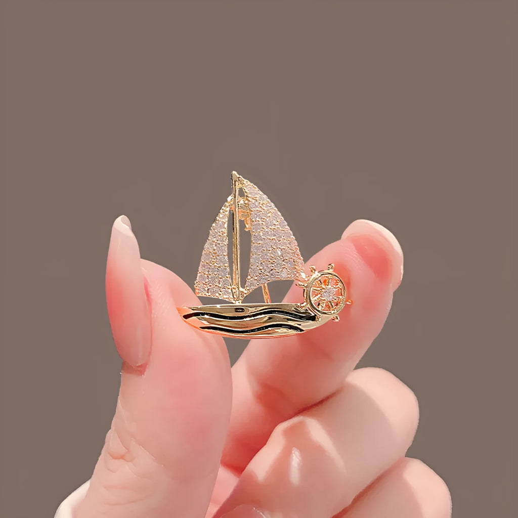 Women's alloy sailboat brooch pin in No 398 sailboat colour, anti-exposure adjustable design