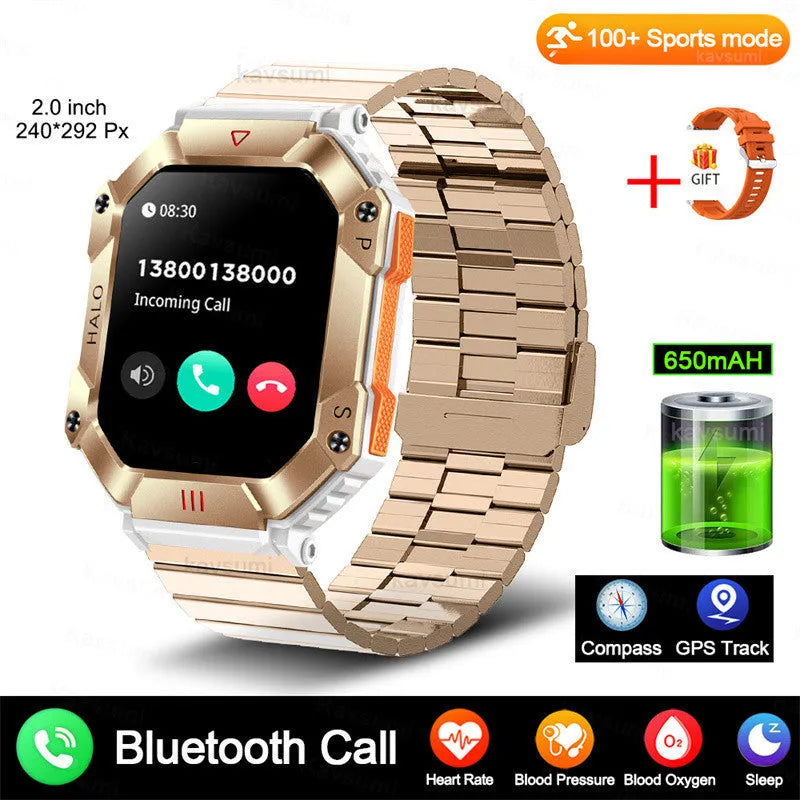Black Android smart watch for women with titanium alloy case on a leather strap, showing GPS and call functions.