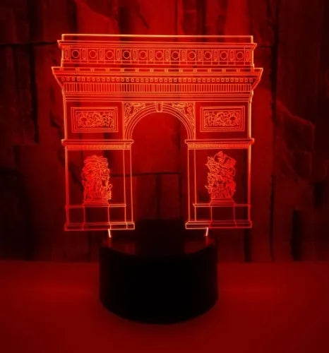 Triumphal Arch 3D night light showing Acrylic panel on black ABS base with touch control
