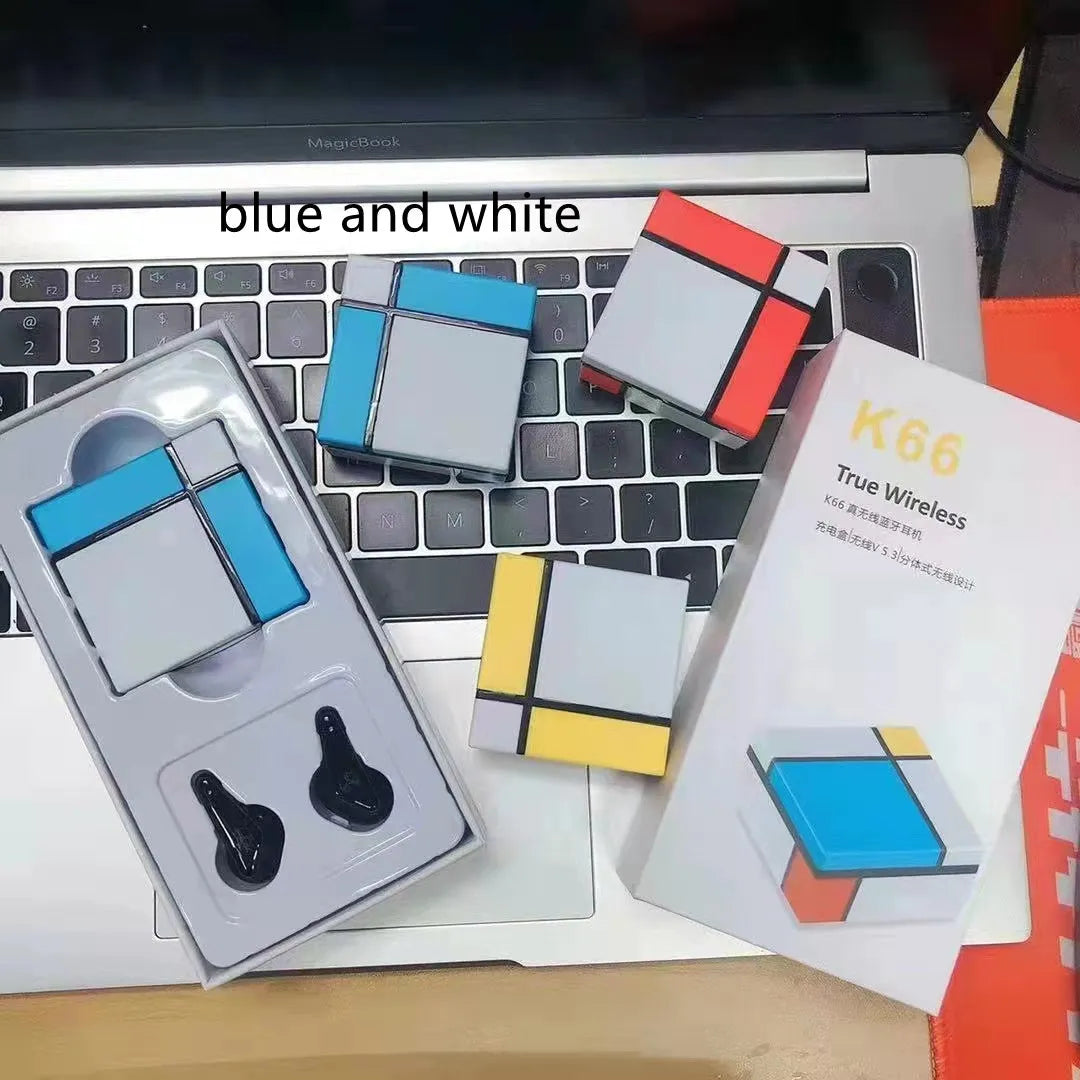Bluetooth gaming headset with digital display shown in blue and white colour scheme