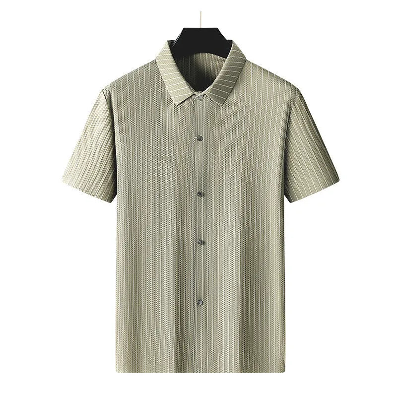 Men's plus size striped casual shirt with square collar in ice silk fabric