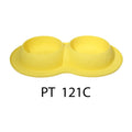 Blue non-slip silicone 2-in-1 pet feeding mat holding water and food bowls