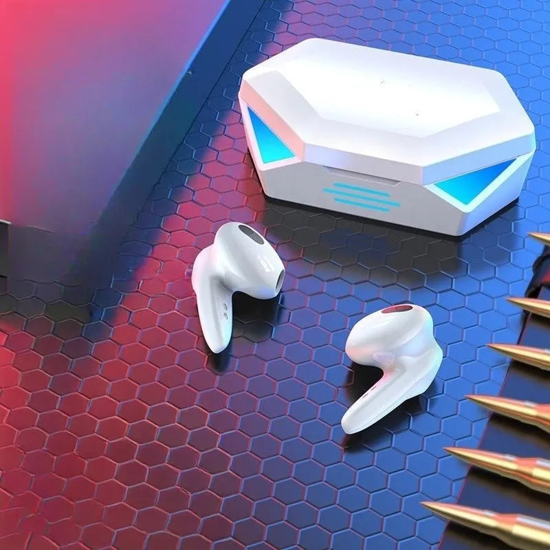 G20 Bluetooth sports gaming headset in black, white or yellow colours with earplug design and charging case