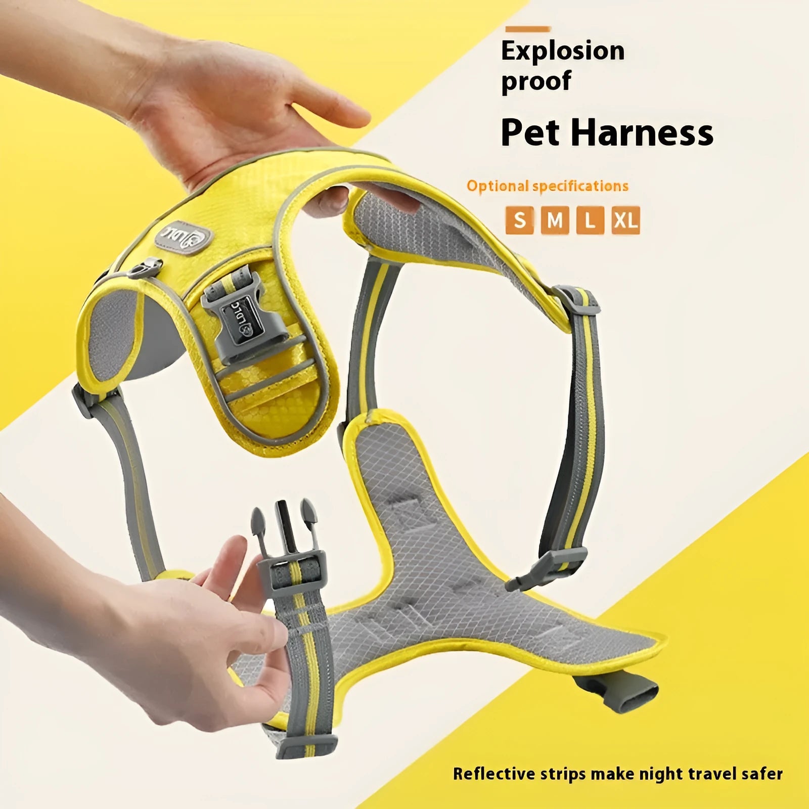Nylon traction strap pet harness with reflective strips in army green, side view on white background