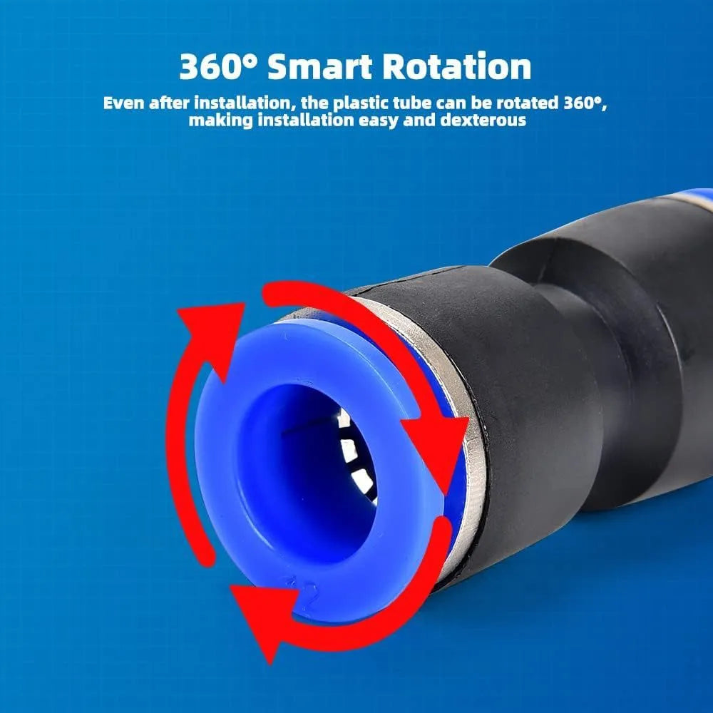 60-piece alloy plastic pneumatic push-in connector set with R1/4 and R1/2 threads.